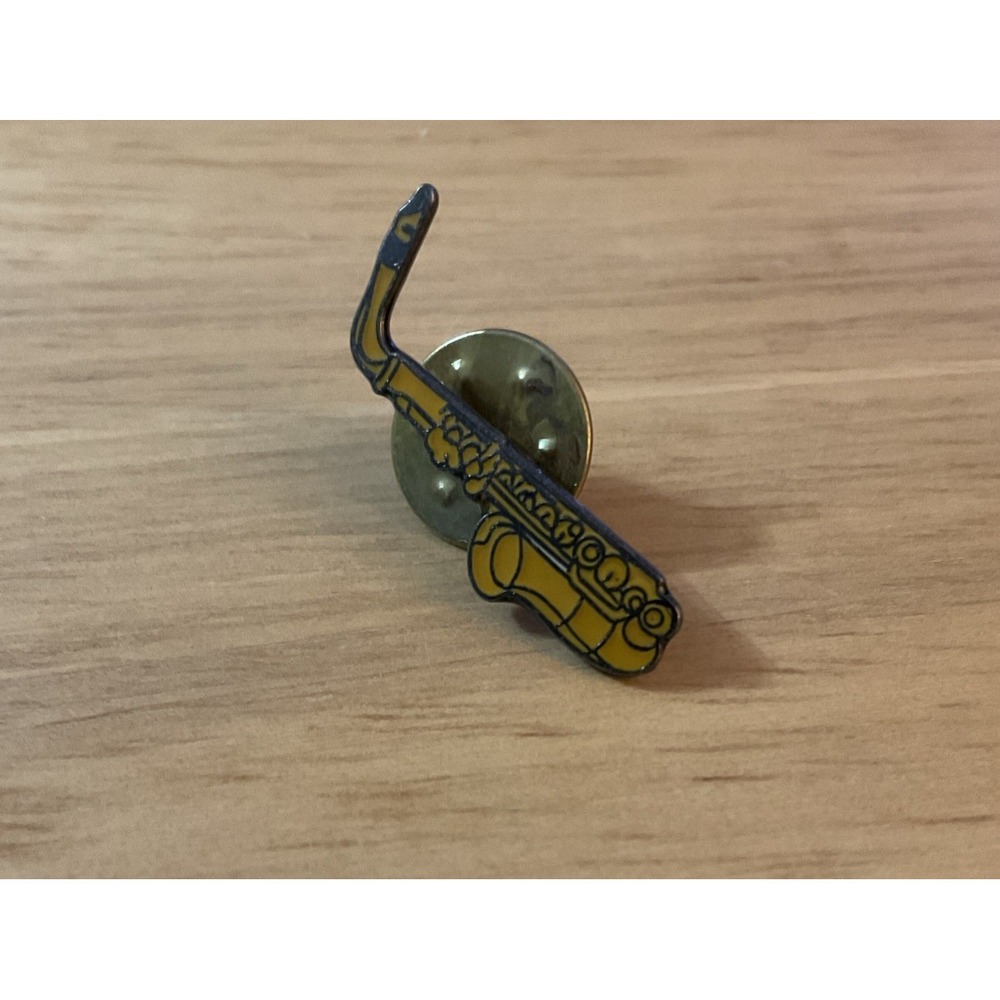Vintage Saxophone Music Instrument Lapel Pin Brooch Yellow Enamel USA Made